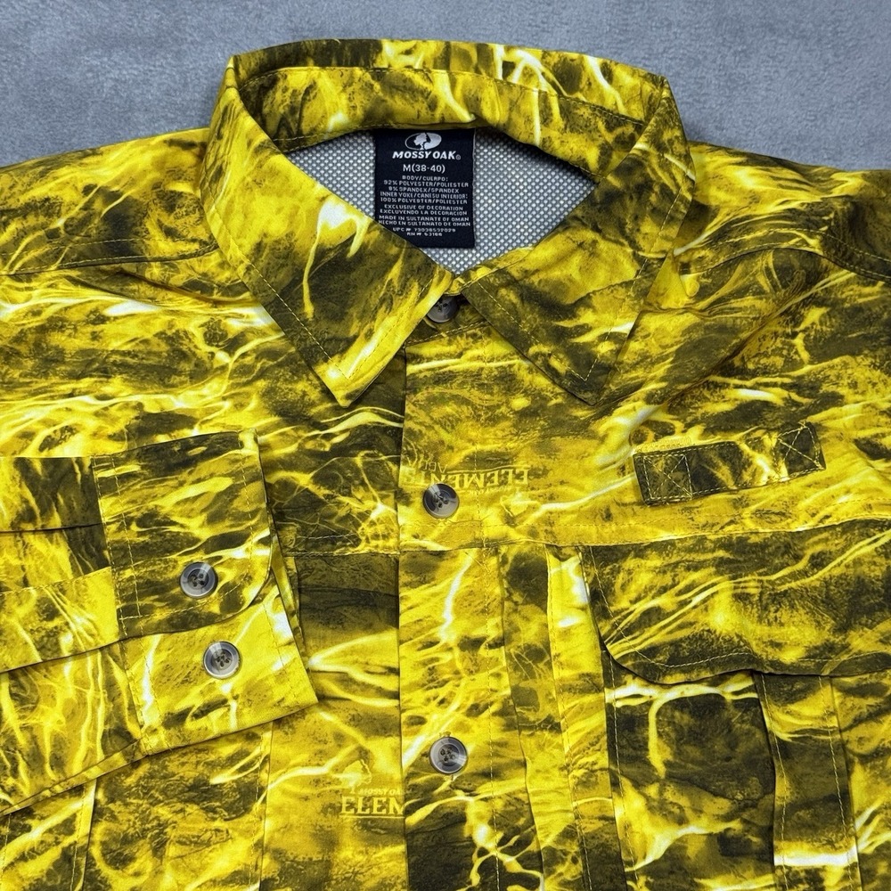 Mossy Oak Shirt Mens M Elements Fishing Yellow Camo Vented Gorpcore Utility Hike